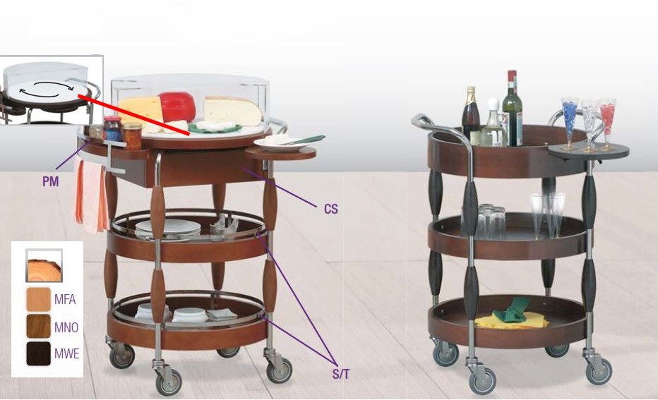 Kolica za serviranje sireva vina boca kolača Mod. GROUNVE1